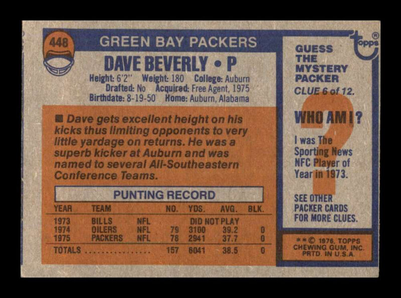 Load image into Gallery viewer, 1976 Topps Dave Beverly #448 Rookie RC Set Break Green Bay Packers Image 2
