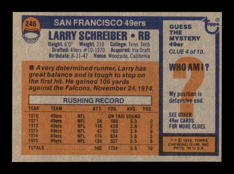 Load image into Gallery viewer, 1976 Topps Larry Schreiber #246 Set Break San Francisco 49ers Image 2
