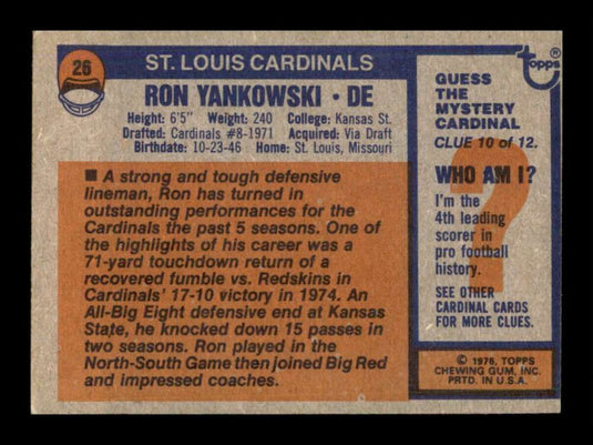 1976 Topps Ron Yankowski 