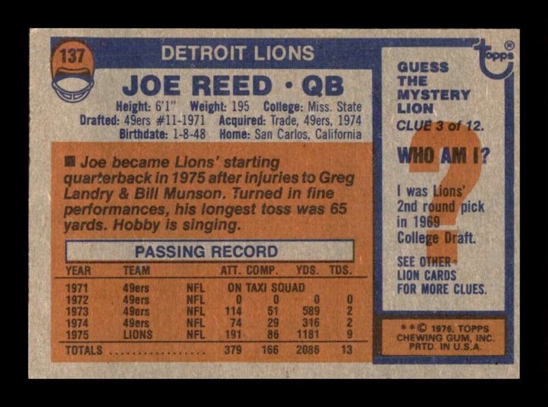 Load image into Gallery viewer, 1976 Topps Joe Reed #137 Set Break Detroit Lions Image 2
