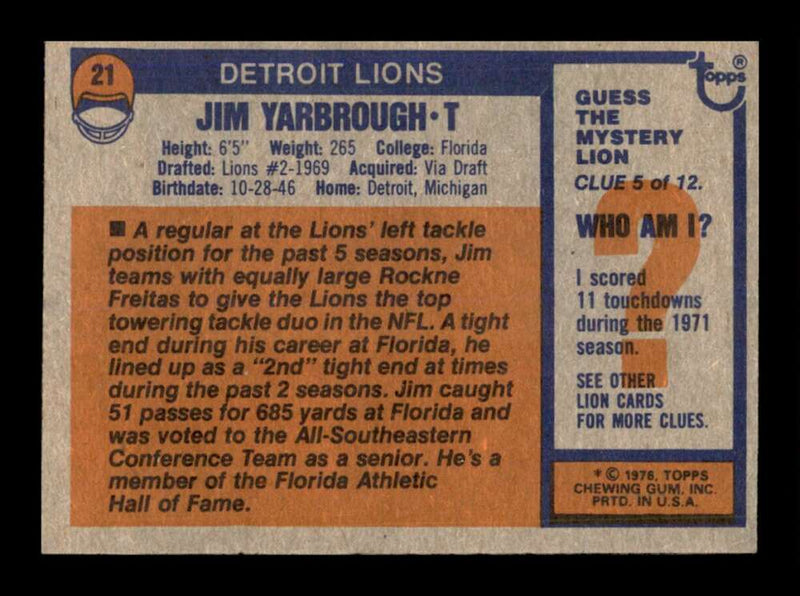 Load image into Gallery viewer, 1976 Topps Jim Yarbrough #21 Set Break Detroit Lions Image 2
