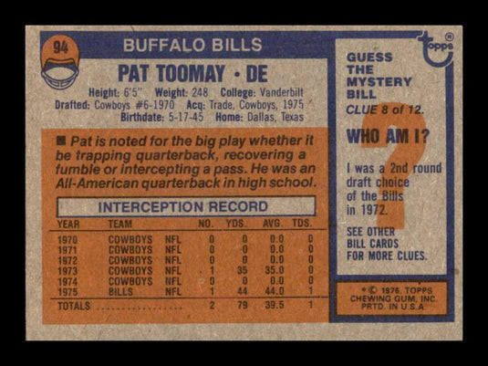 1976 Topps Pat Toomay