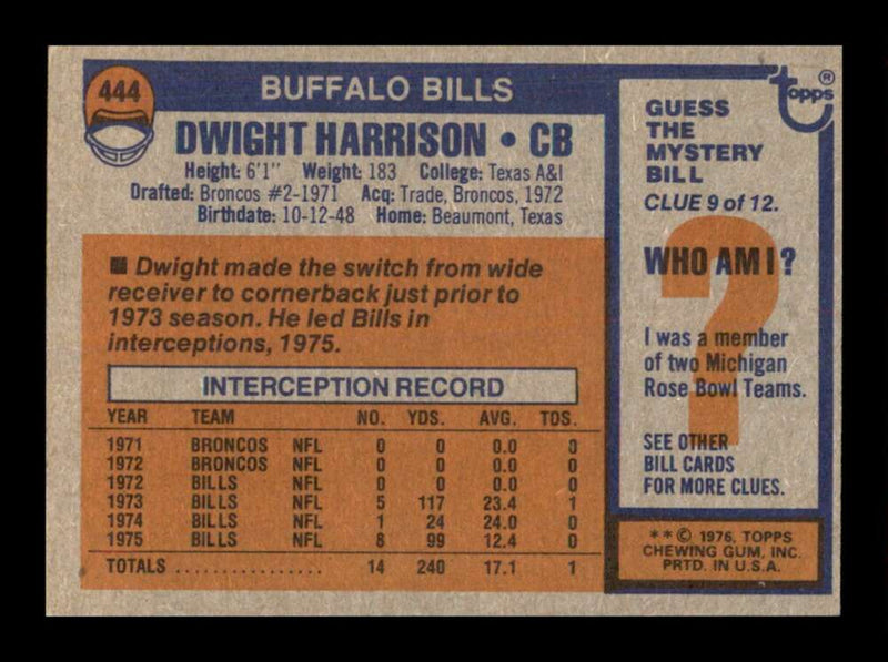 Load image into Gallery viewer, 1976 Topps Dwight Harrison #444 Set Break Buffalo Bills Image 2
