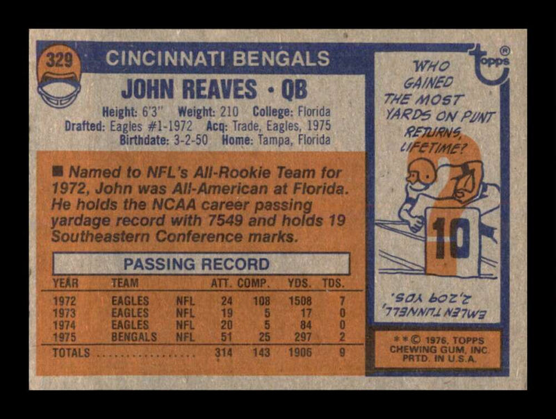 Load image into Gallery viewer, 1976 Topps John Reaves #329 Set Break Cincinnati Bengals Image 2
