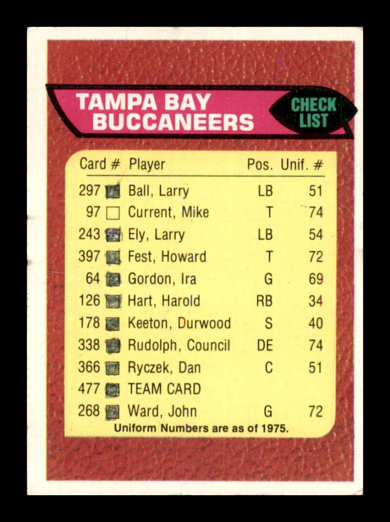 Load image into Gallery viewer, 1976 Topps Tampa Bay Buccaneers #477 Set Break Checklist Marked  Image 1
