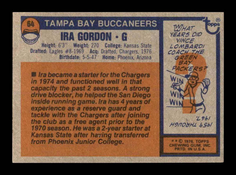 Load image into Gallery viewer, 1976 Topps Ira Gordon #64 Rookie RC Set Break Tampa Bay Buccaneers Image 2
