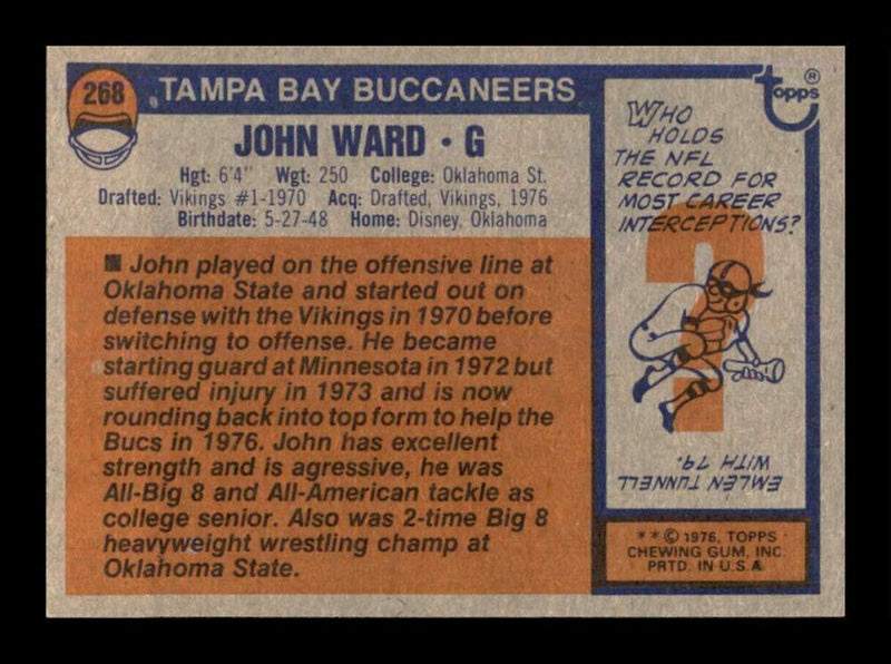 Load image into Gallery viewer, 1976 Topps John Ward #268 Rookie RC Set Break Tampa Bay Buccaneers Image 2
