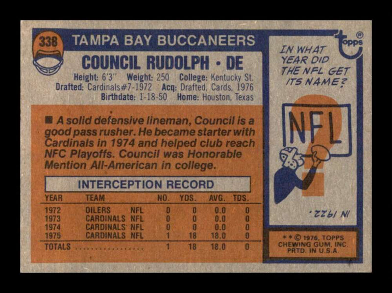 Load image into Gallery viewer, 1976 Topps Council Rudolph #338 Rookie RC Set Break Tampa Bay Buccaneers Image 2
