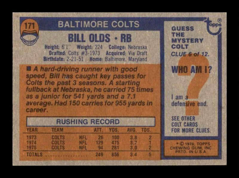 Load image into Gallery viewer, 1976 Topps Bill Olds #171 Set Break Baltimore Colts Image 2
