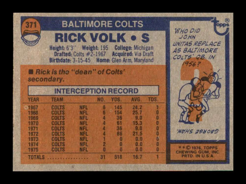 Load image into Gallery viewer, 1976 Topps Rick Volk #371 Set Break Baltimore Colts Image 2
