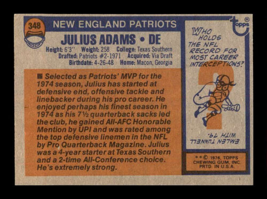 1976 Topps Julius Adams 