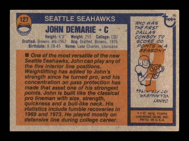 Load image into Gallery viewer, 1976 Topps John DeMarie #127 Set Break Seattle Seahawks Image 2
