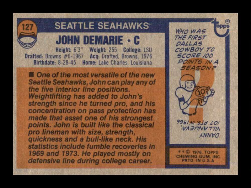 Load image into Gallery viewer, 1976 Topps John DeMarie #127 Set Break Seattle Seahawks Image 2
