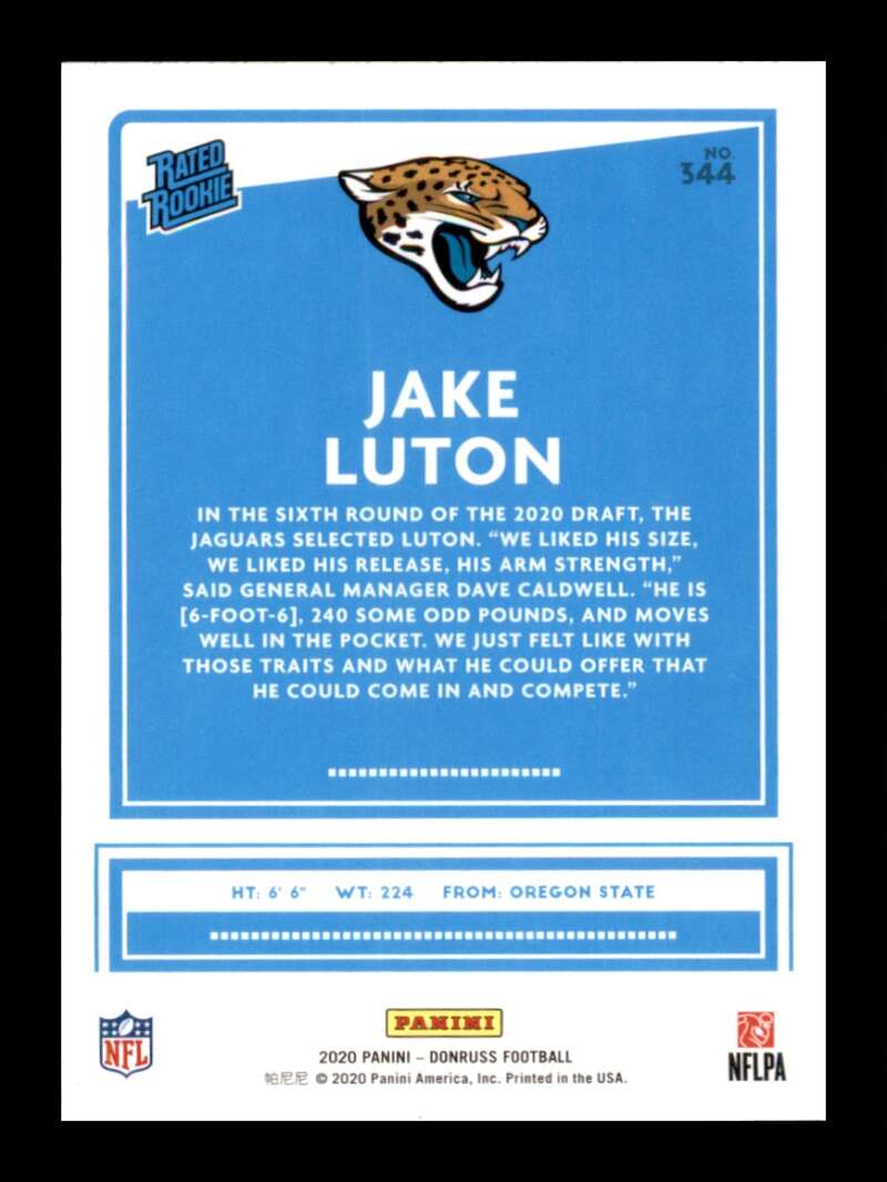 Load image into Gallery viewer, 2020 Donruss Jake Luton #344 Rookie RC Image 2
