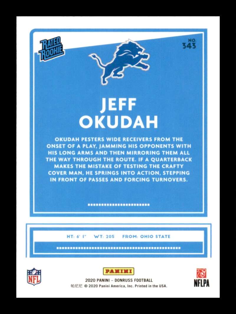 Load image into Gallery viewer, 2020 Donruss Jeff Okudah #343 Rookie RC Image 2
