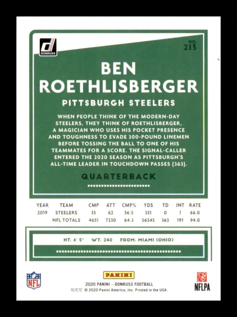 Load image into Gallery viewer, 2020 Donruss Ben Roethlisberger #213 Image 2
