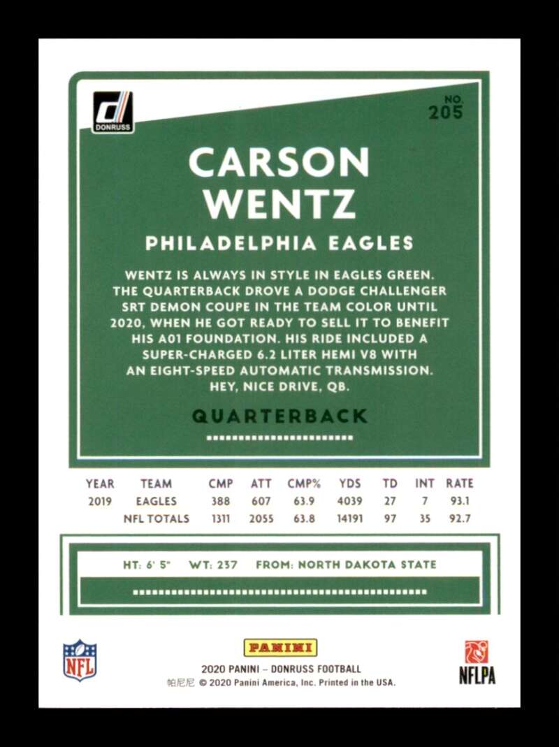 Load image into Gallery viewer, 2020 Donruss Carson Wentz #205 Image 2
