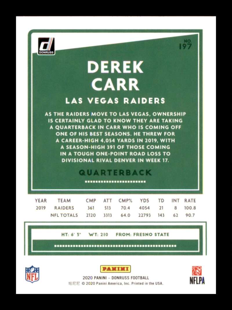 Load image into Gallery viewer, 2020 Donruss Derek Carr #197 Image 2
