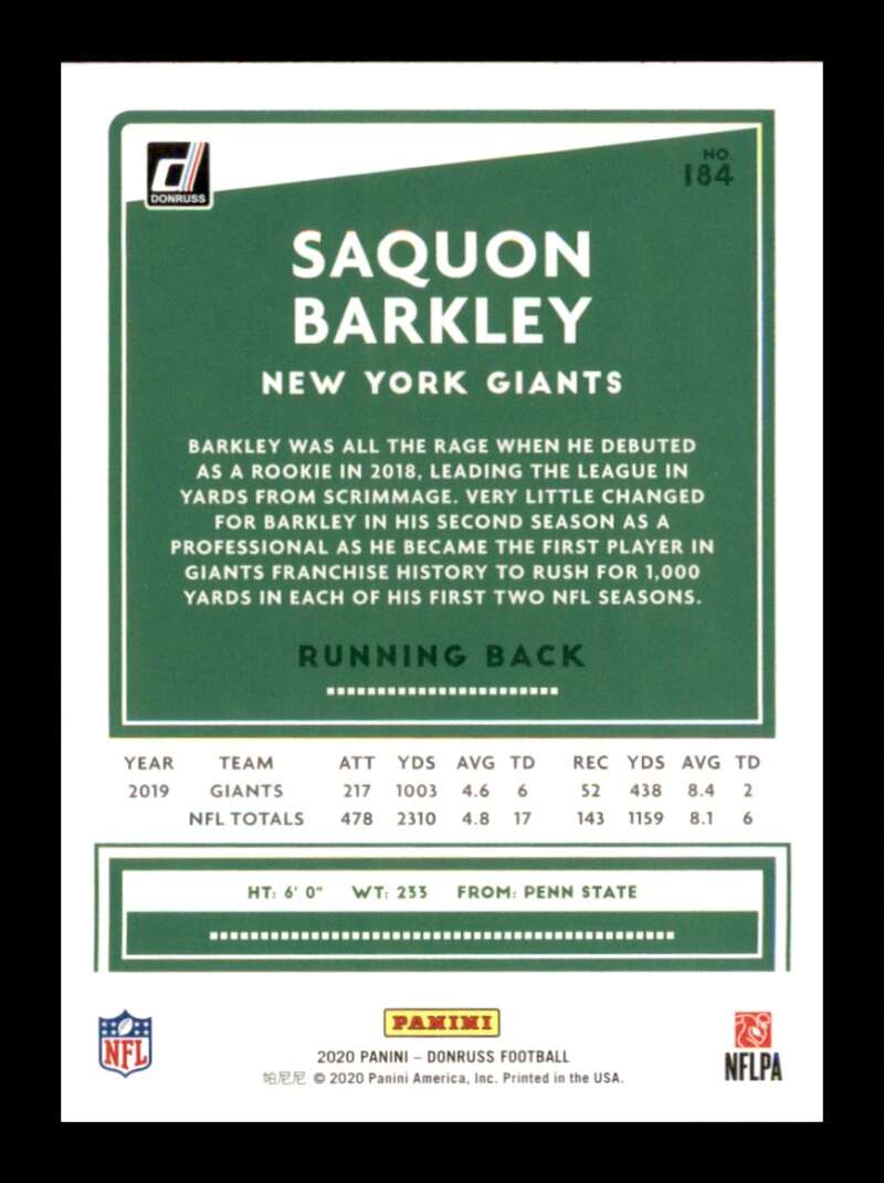 Load image into Gallery viewer, 2020 Donruss Saquon Barkley #184 Image 2
