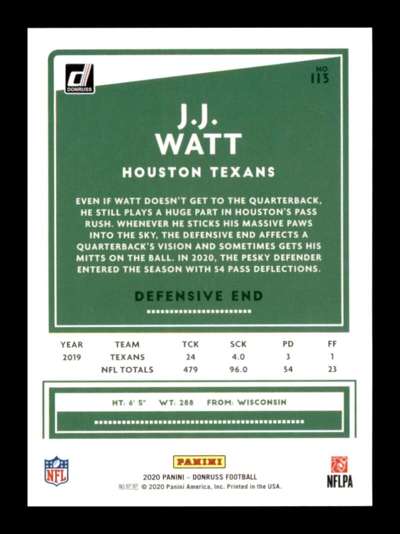 Load image into Gallery viewer, 2020 Donruss J.J. Watt #113 Image 2
