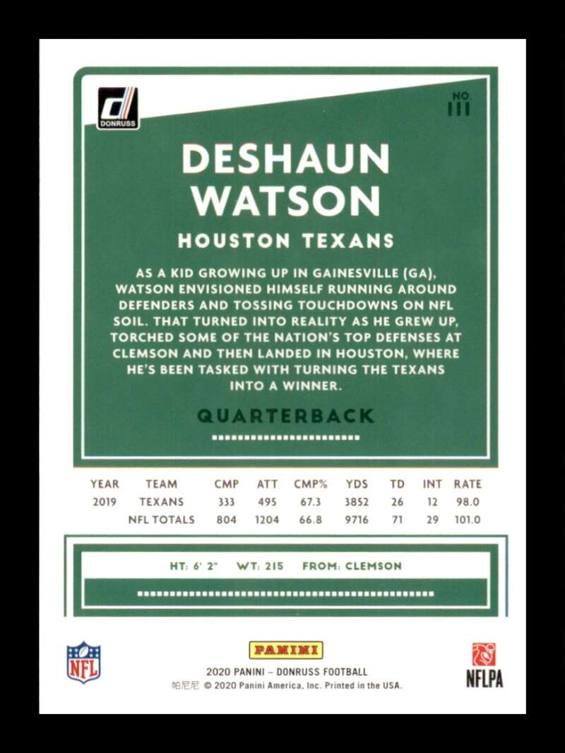 Load image into Gallery viewer, 2020 Donruss Deshaun Watson #111 Image 2
