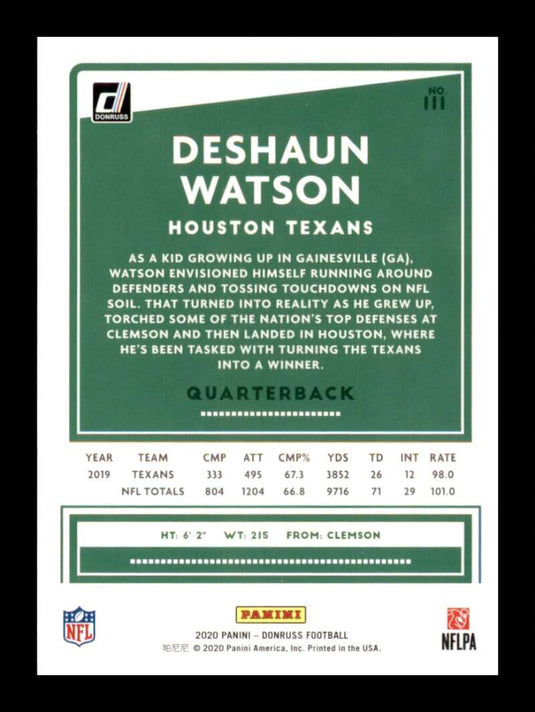 2020 Donruss Deshaun Watson