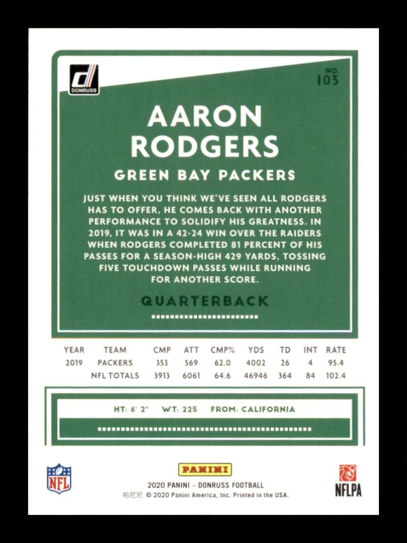 Load image into Gallery viewer, 2020 Donruss Aaron Rodgers #103 Image 2
