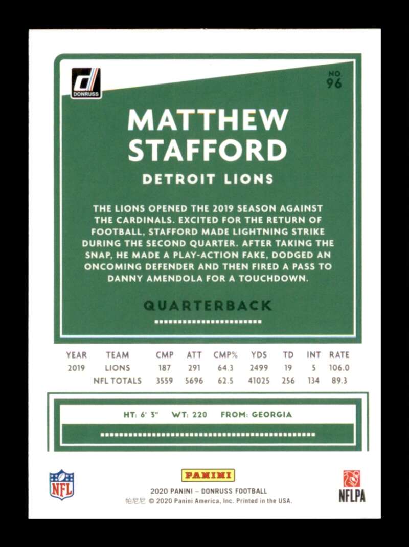 Load image into Gallery viewer, 2020 Donruss Matthew Stafford #96 Image 2
