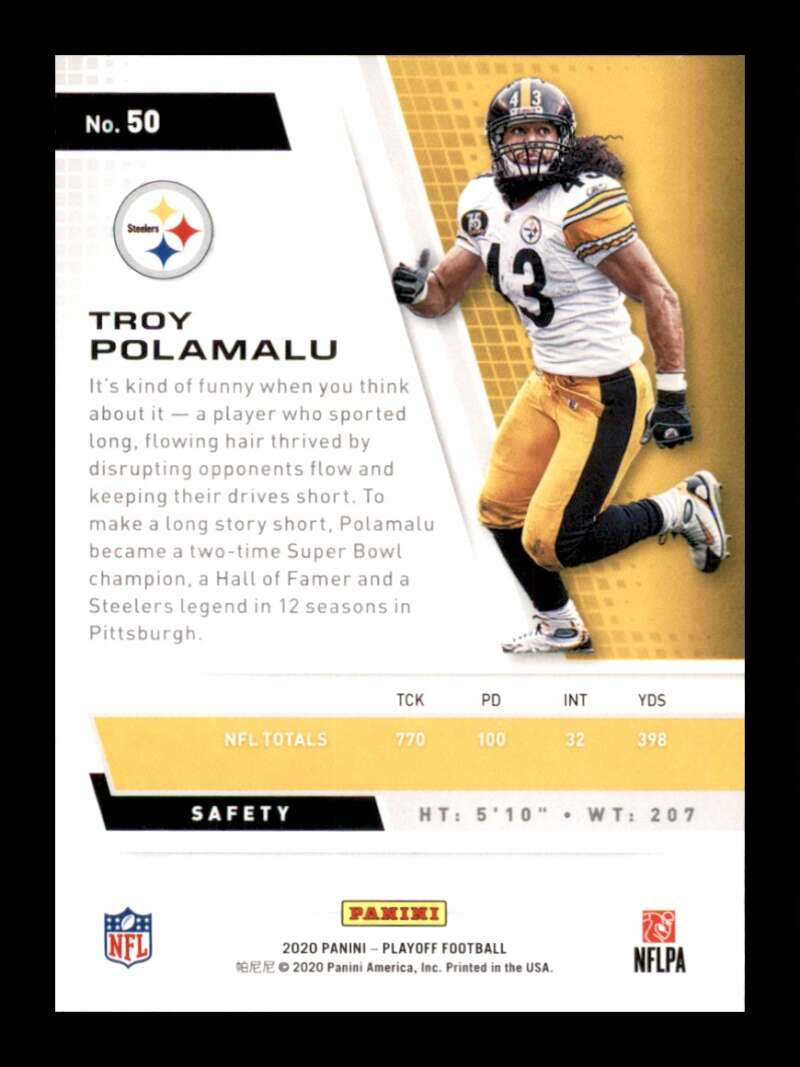 Load image into Gallery viewer, 2020 Panini Playoff Troy Polamalu #50 Image 2
