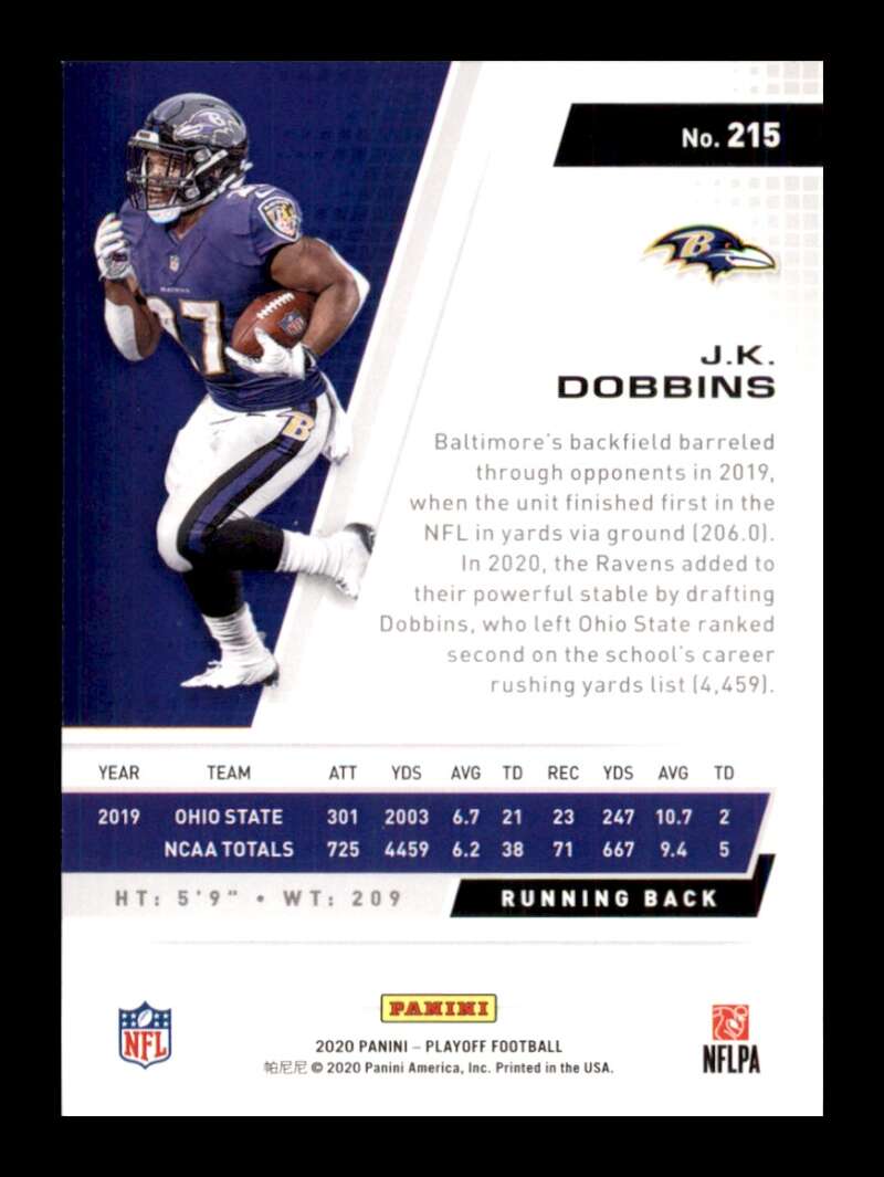 Load image into Gallery viewer, 2020 Panini Playoff J.K. Dobbins #215 Rookie RC Image 2
