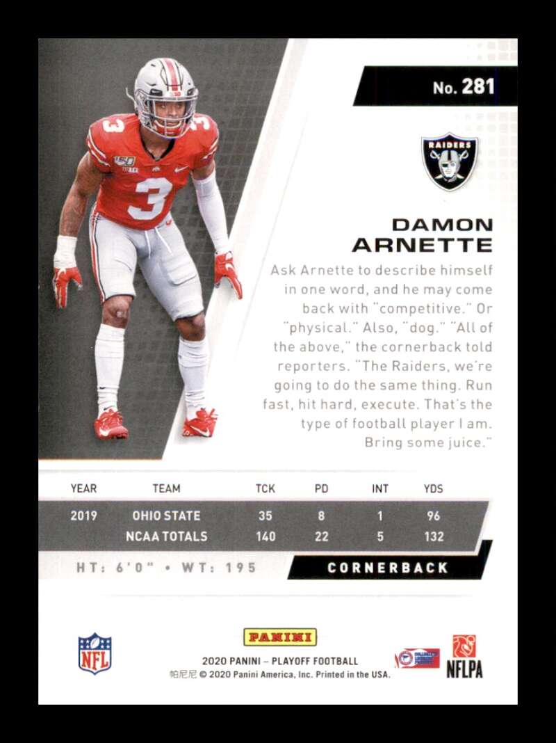 Load image into Gallery viewer, 2020 Panini Playoff Goal Line Damon Arnette #281 Rookie RC Image 2
