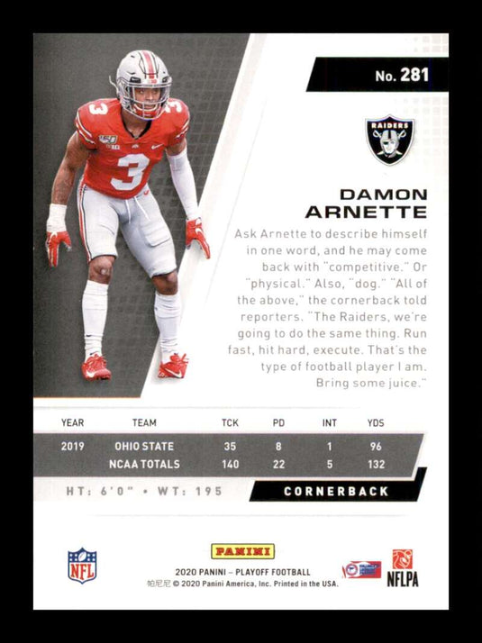 2020 Panini Playoff Goal Line Damon Arnette