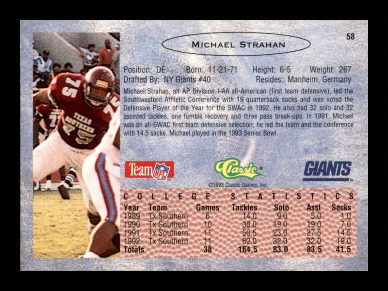 Load image into Gallery viewer, 1993 Classic Michael Strahan #58 Rookie RC Image 2
