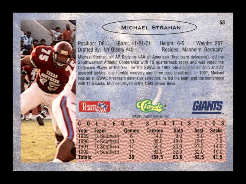Load image into Gallery viewer, 1993 Classic Michael Strahan #58 Rookie RC Image 2
