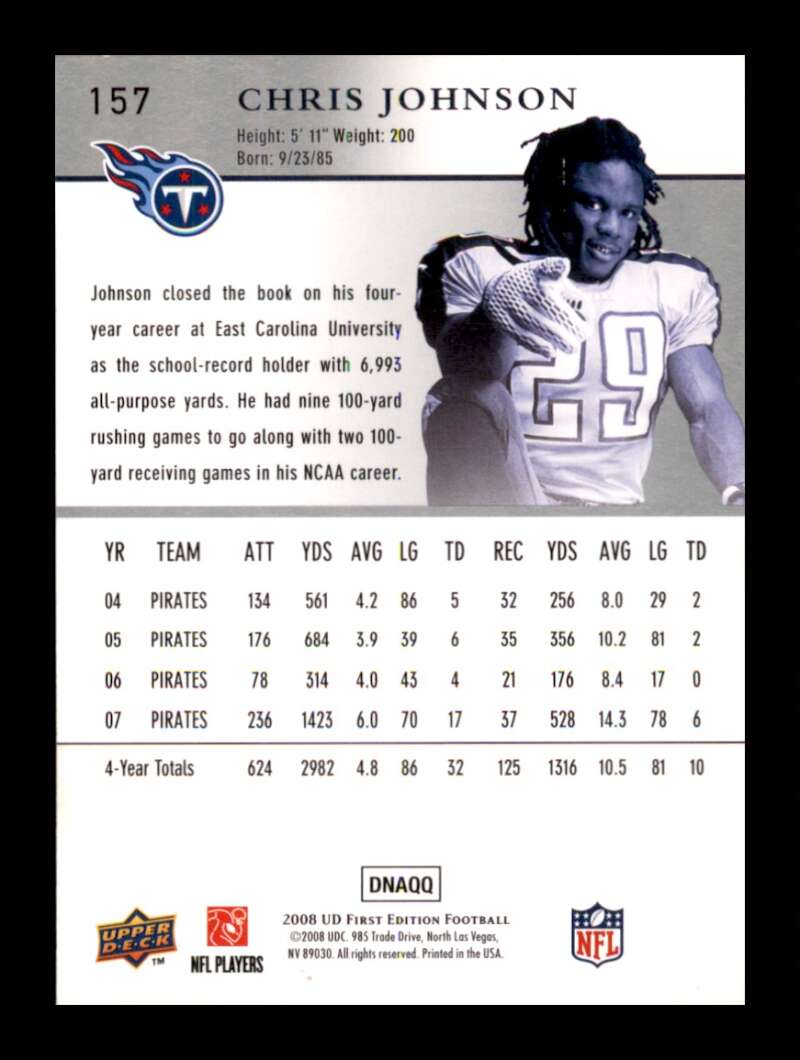 Load image into Gallery viewer, 2008 Upper Deck First Edition Chris Johnson #157 Rookie RC Image 2
