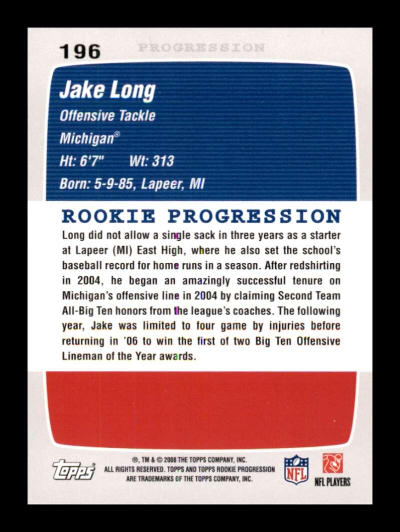 Load image into Gallery viewer, 2008 Topps Rookie Progression Jake Long #196 Rookie RC Image 2
