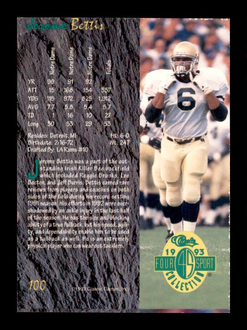 Load image into Gallery viewer, 1993 Classic Four Sport Jerome Bettis #100 Rookie RC Image 2
