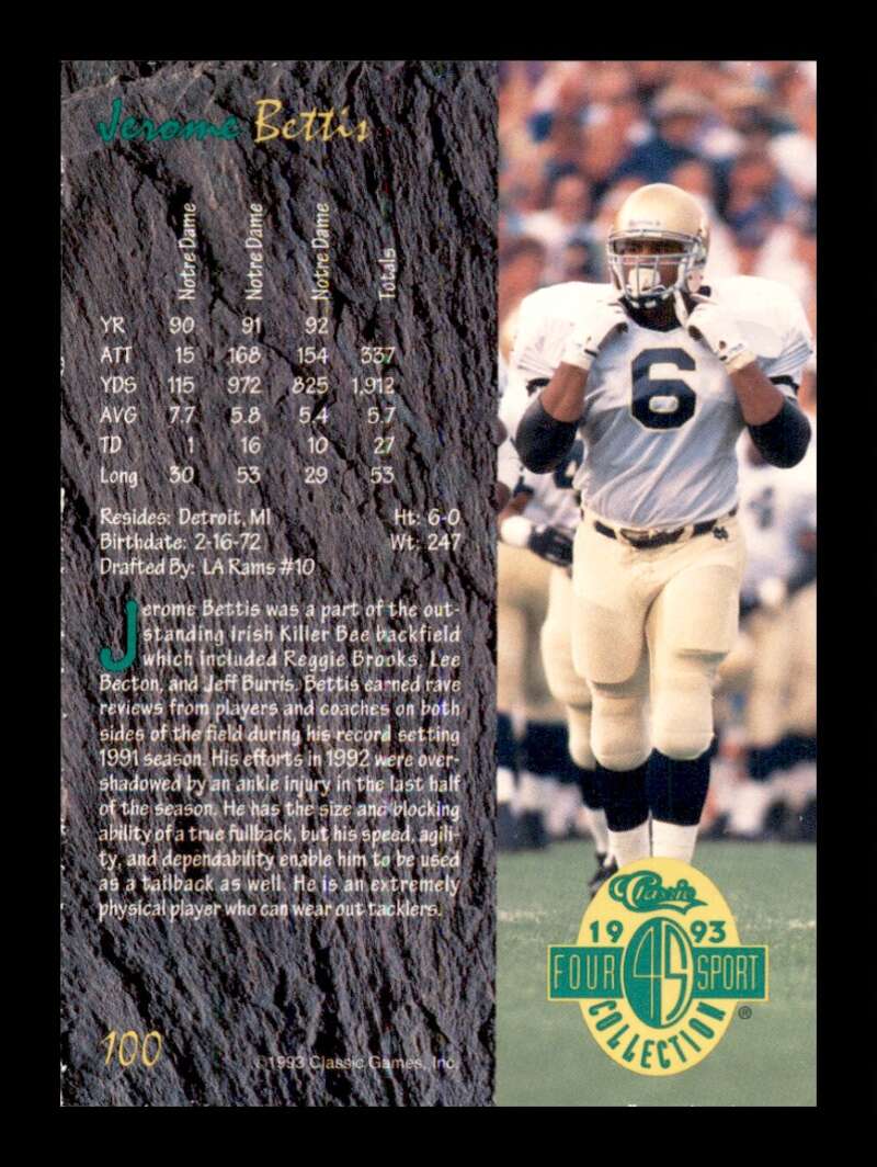 Load image into Gallery viewer, 1993 Classic Four Sport Jerome Bettis #100 Rookie RC Image 2
