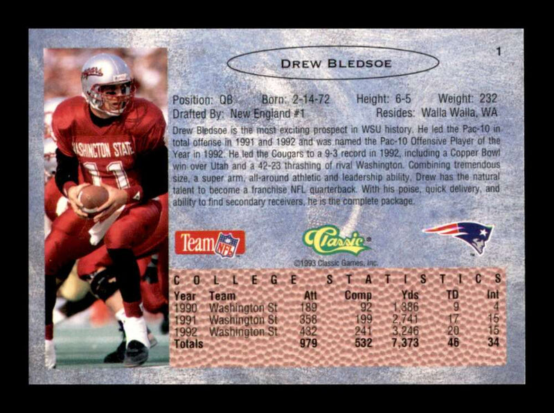 Load image into Gallery viewer, 1993 Classic Drew Bledsoe #1 Rookie RC Image 2
