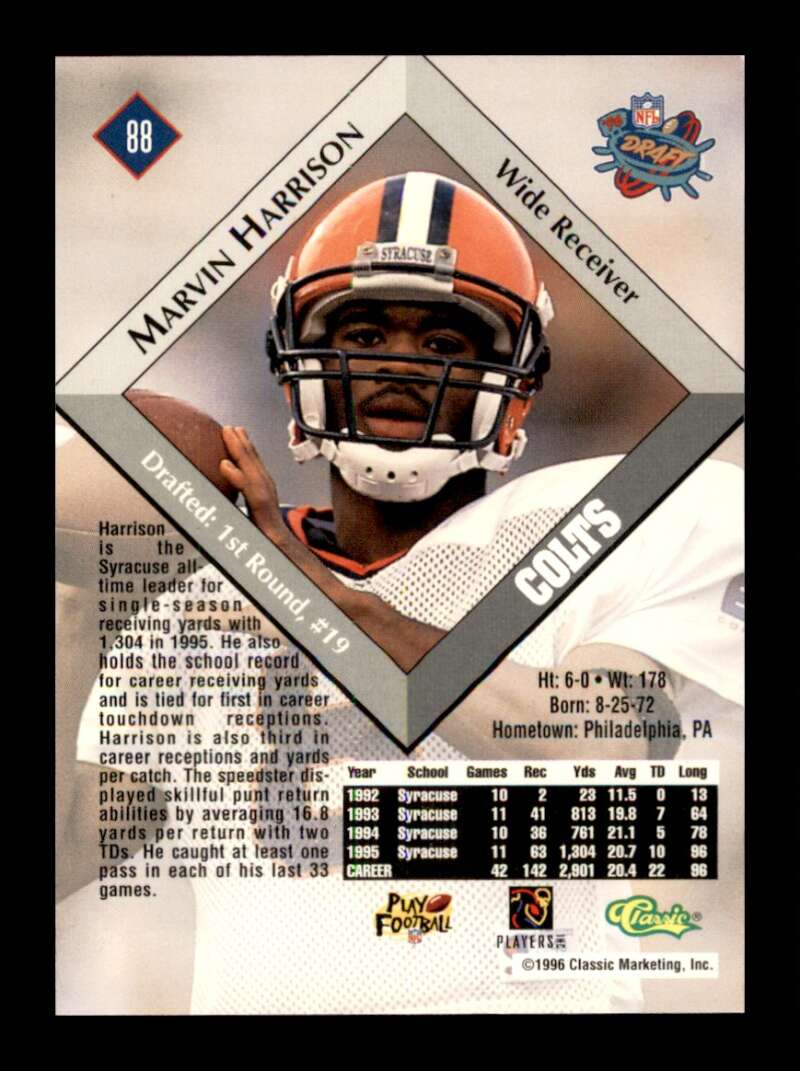 Load image into Gallery viewer, 1996 Classic Marvin Harrison #88 Rookie RC Image 2
