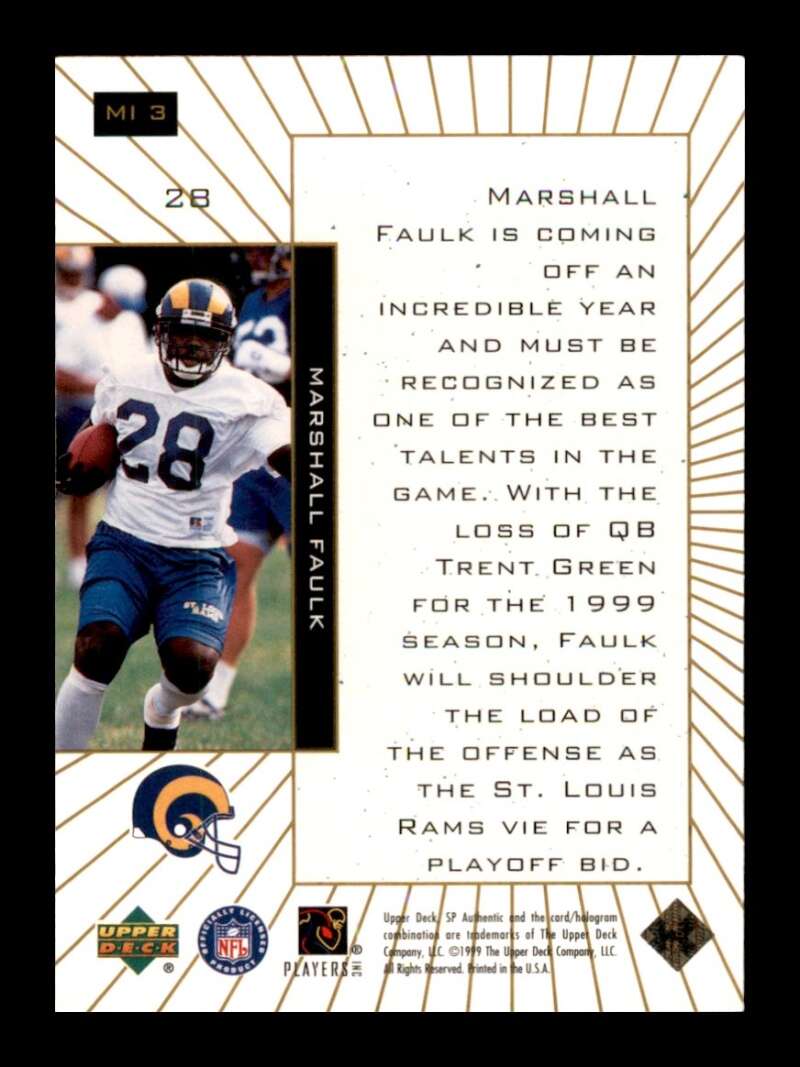 Load image into Gallery viewer, 1999 SP Authentic Maximum Impact Marshall Faulk #MI-3 Image 2
