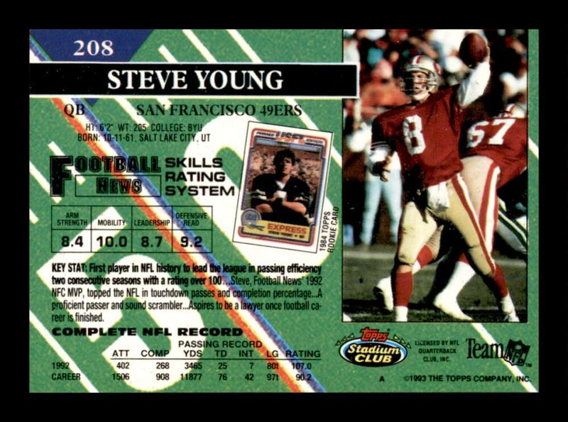 Load image into Gallery viewer, 1993 Topps Stadium Club Steve Young #208 Image 2
