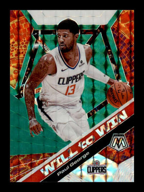 2019-20 Panini Mosaic Will To Win Green Mosaic Prizm Paul George 