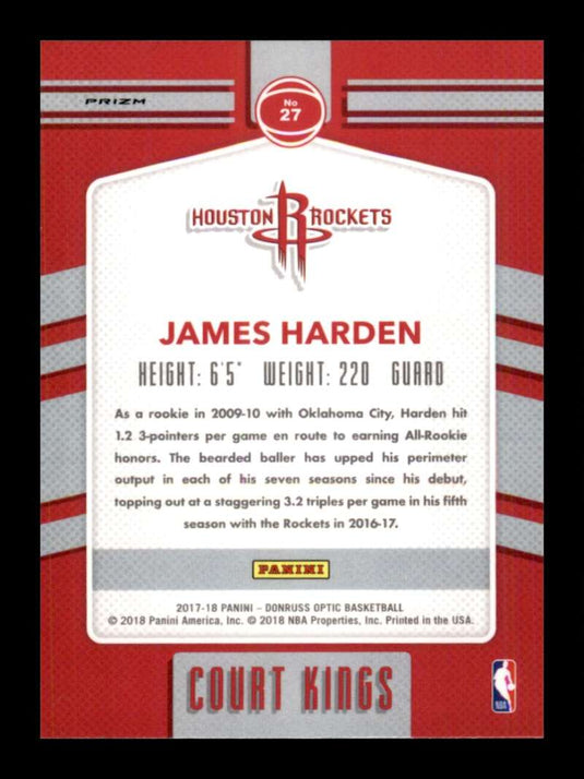 2017-18 Donuss Optic Court Kings Silver Prizm Holo James Harden 