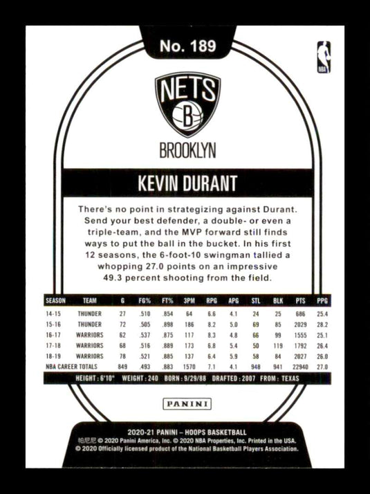 2020-21 Panini Hoops Yellow Kevin Durant