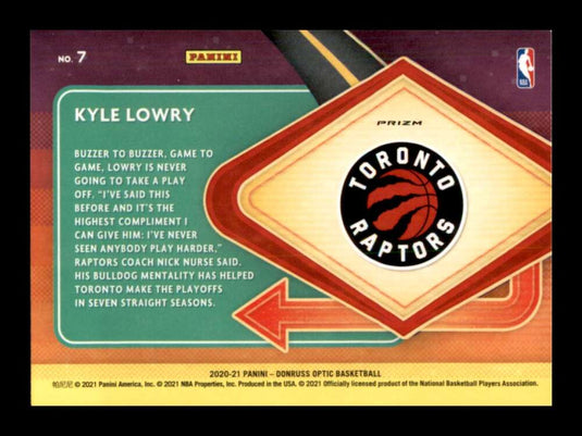 2020-21 Donruss Optic Express Lane Silver Prizm Kyle Lowry