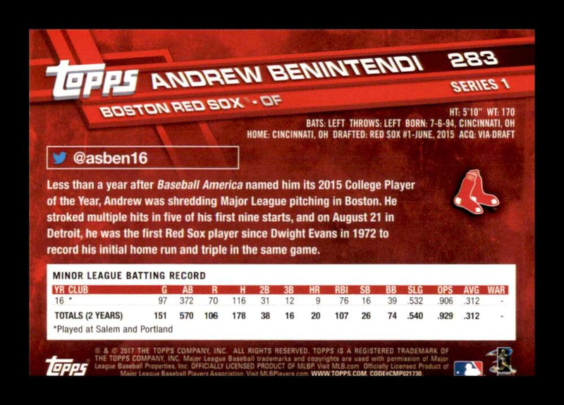 Load image into Gallery viewer, 2017 Topps Andrew Benintendi #283 Rookie RC Image 2
