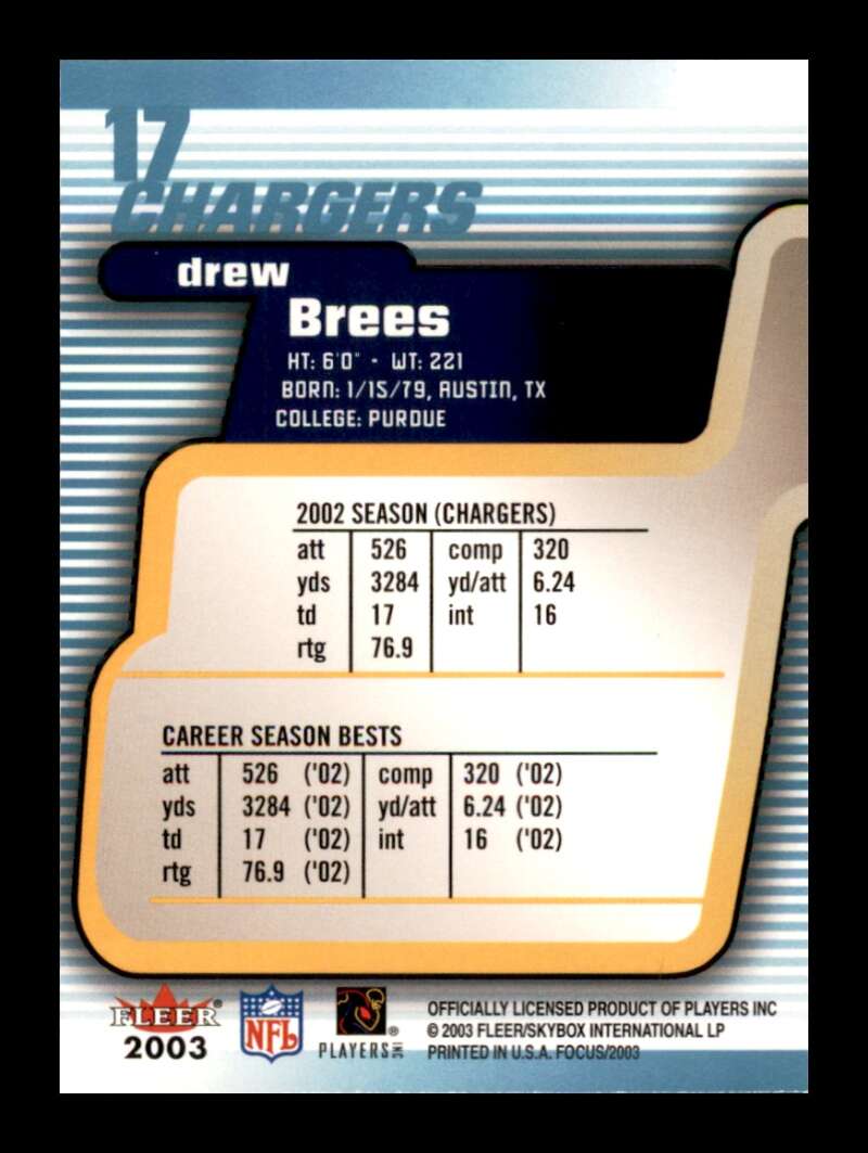 Load image into Gallery viewer, 2003 Fleer Focus Drew Brees #17 Image 2
