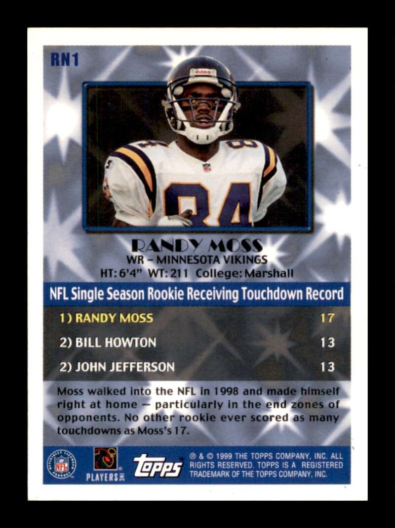 Load image into Gallery viewer, 1999 Topps Record Numbers Silver Randy Moss #RN1 Image 2
