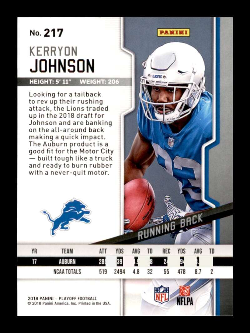 Load image into Gallery viewer, 2018 Panini Playoff Kerryon Johnson #217 Image 2
